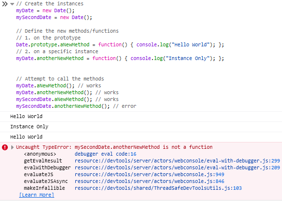 Comparison between adding functions to a prototype and an instance